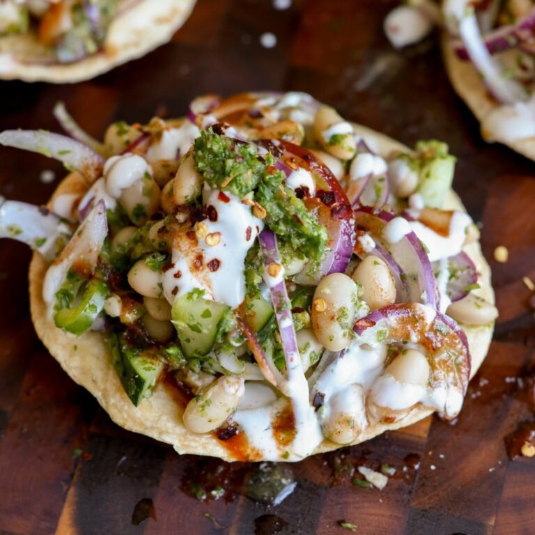 Cilantro Mint Chutney White Bean Tostadas (no-cook!)